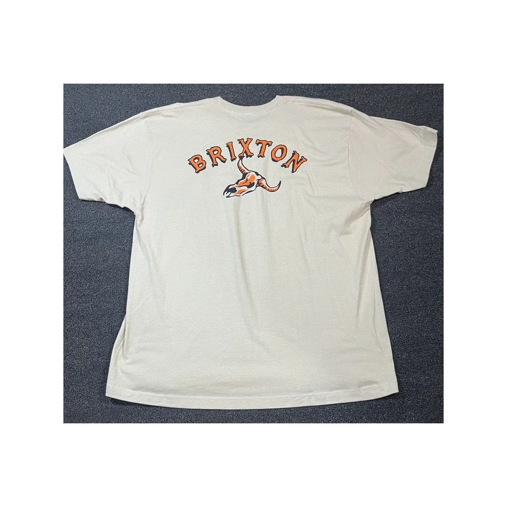 Brixton Mens Graphic T Shirt Beige‎ Long Sleeve Skull Print XXL